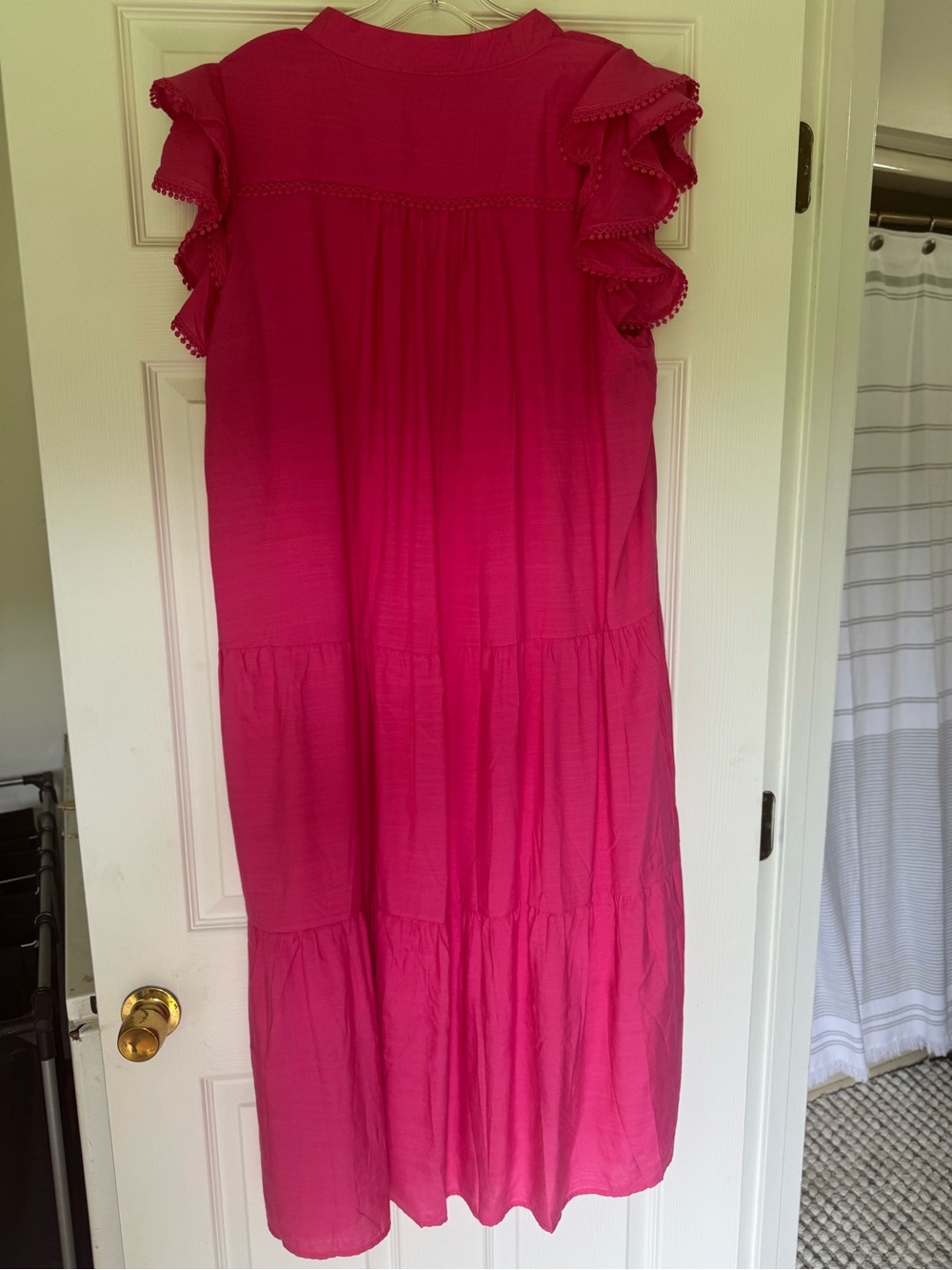 Umgee Hot Pink Ruffled Tiered Midi Dress - Picture 5 of 9